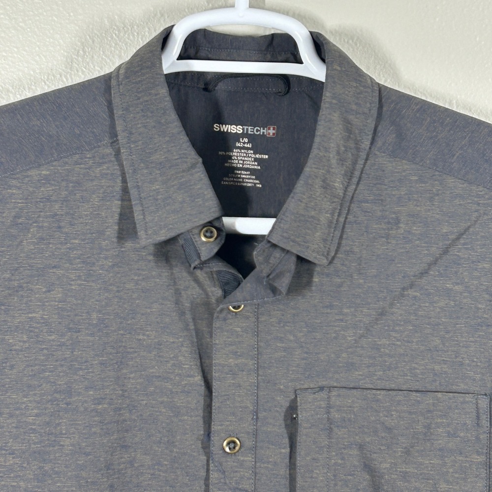 Swiss Tech Mens Performance Long Sleeve Button Up Shirt Charcoal Gray SM48Y120 L